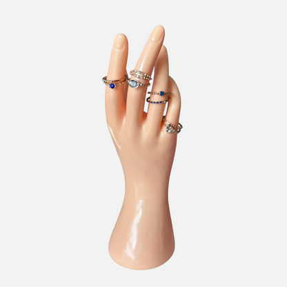 Conjunto de anillos vintage dorados y azules