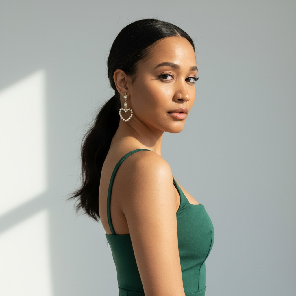 Pendientes largos de perlas con forma de corazón