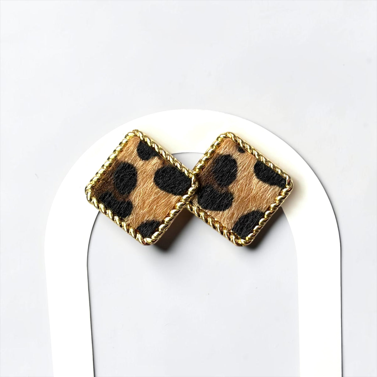 Leopard Print Square Stud Earrings