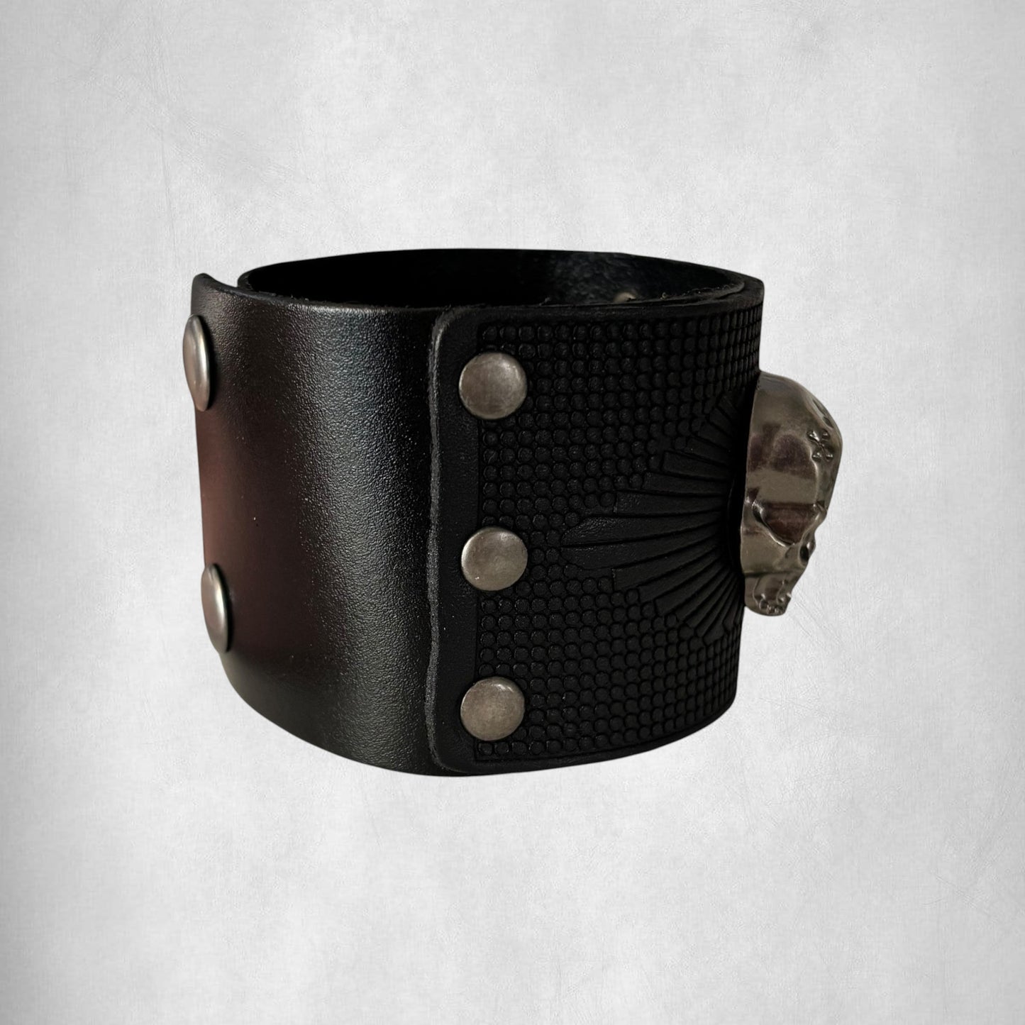 Black Vintage Skull Leather Men Bracelet