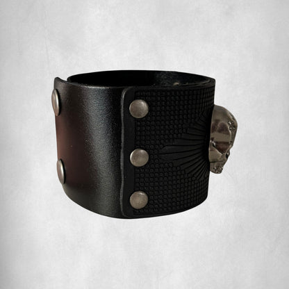 Black Vintage Skull Leather Men Bracelet