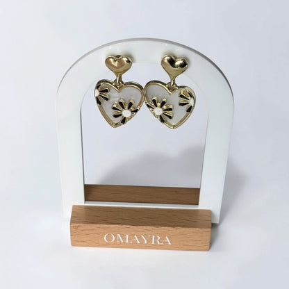 Ivory Floral Heart Drop Earrings