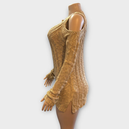 Suéter de punto de manga larga con hombros descubiertos para mujer