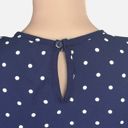 Navy Polka Dot Keyhole Long Sleeve Blouse
