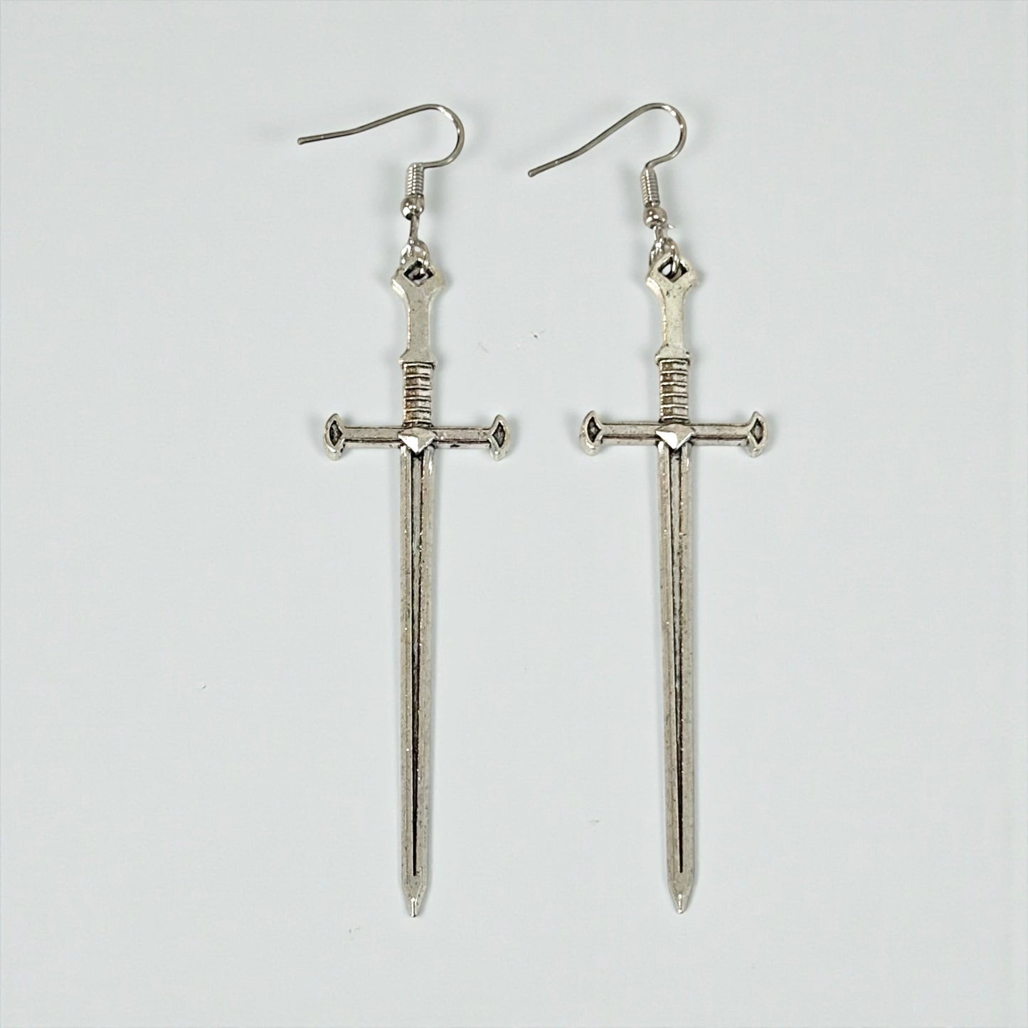Punk Sword Hook Silver Earrings