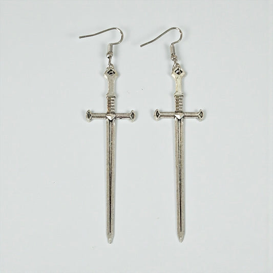 Silver Sword Dangle Earrings