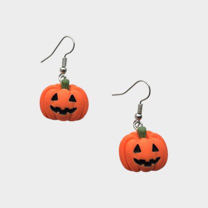 Happy Face Pumpking Small Drop Earring