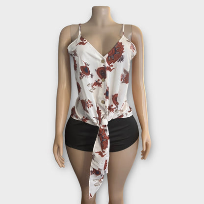 Camiseta sin mangas con estampado floral y lazo para mujer