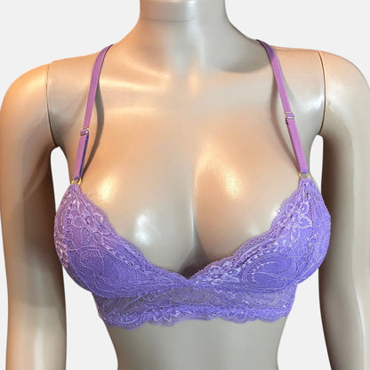 Bralette morado sin aros con encaje floral para mujer