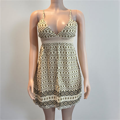 Beige Short Boho Casual Dress