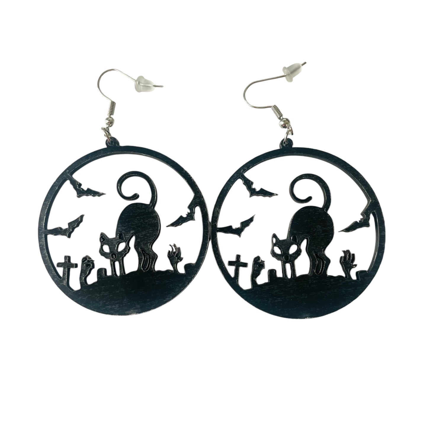 Gothic Cat Bat Drop Earring