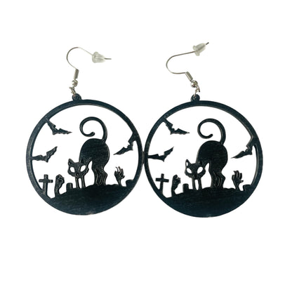 Gothic Cat Bat Drop Earring