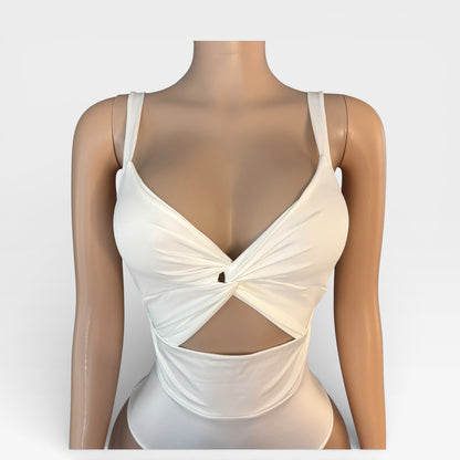 Cut-out Twist Knot V Neck Sleeveless Bodysuit