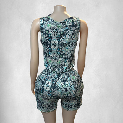 Mono corto estilo camiseta sin mangas con bolsillos laterales para mujer, color verde