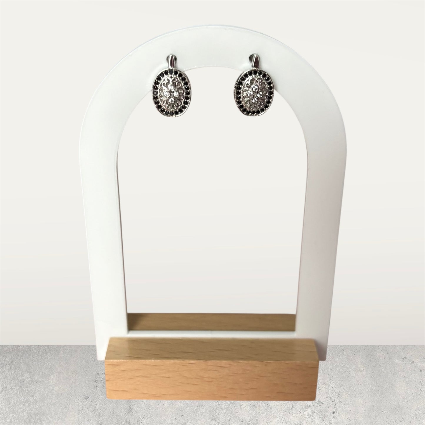 Oval Black Spinel Hoop Earrings