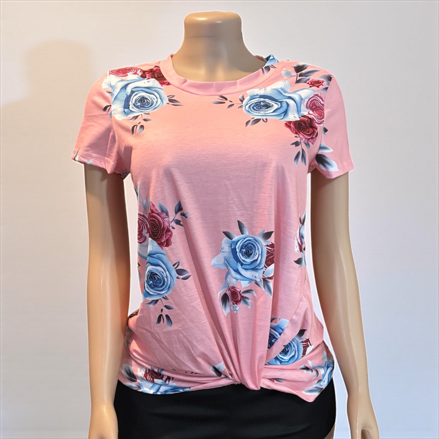 Pink Floral Shirt With Knot Top