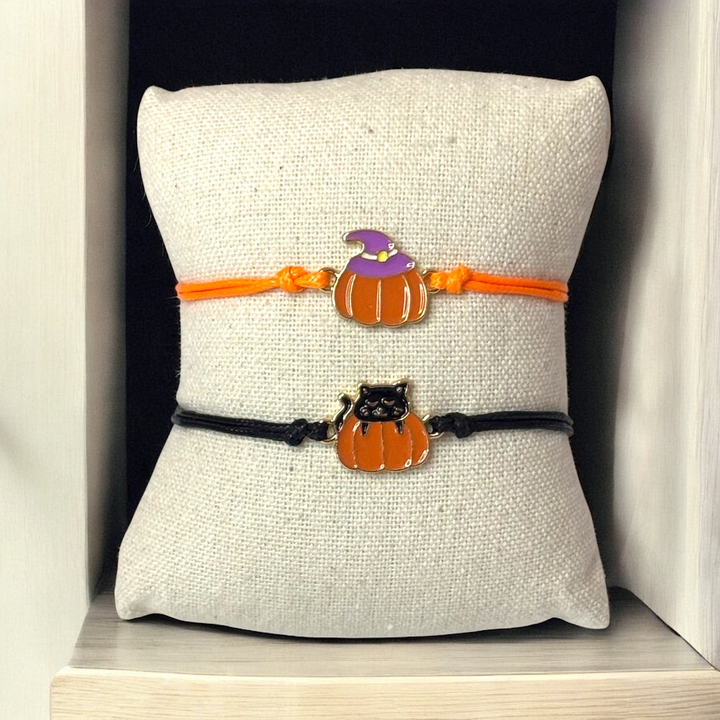 Pumpkin Hat and Cat Bracelet Set