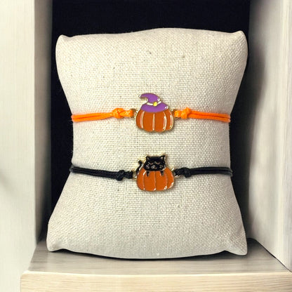 Pumpkin Hat and Cat Bracelet Set