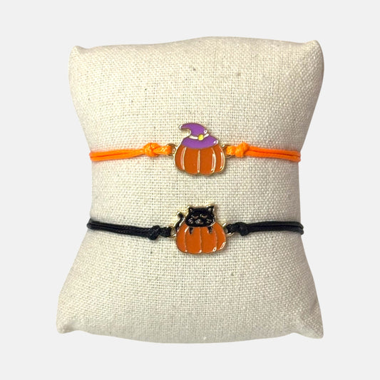Pumpkin Hat and Cat Bracelet Set