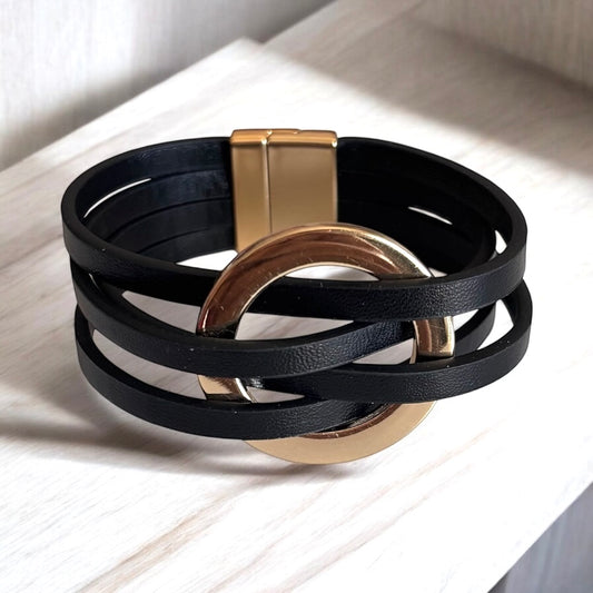 Elegant Leather Black Bracelet