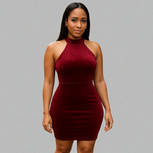 Halter Velvet Women Sleeveless Mini Dress