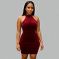 Vestido mini sin mangas de terciopelo con cuello halter para mujer