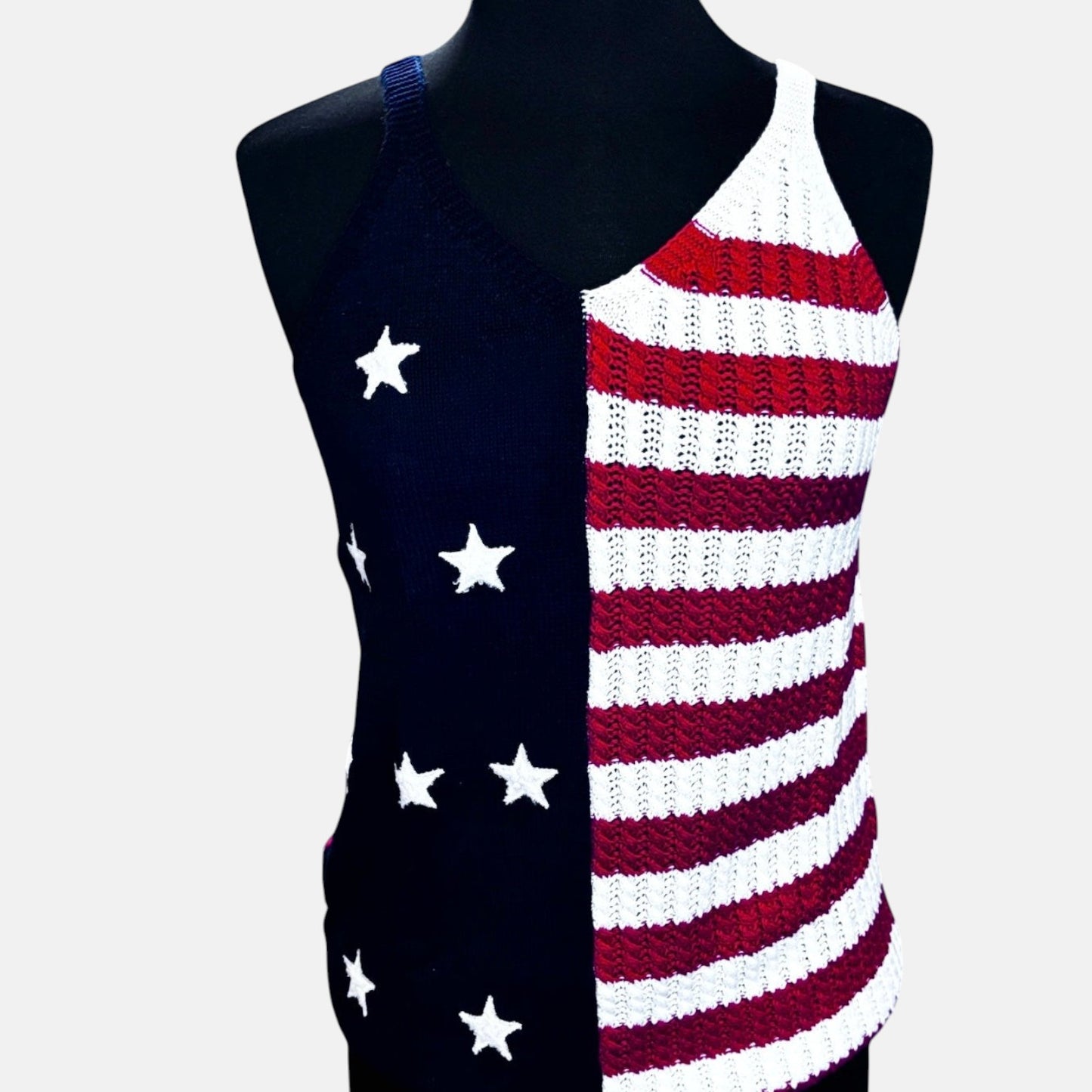 Camiseta de punto con estampado de bandera de estrellas y rayas rojas