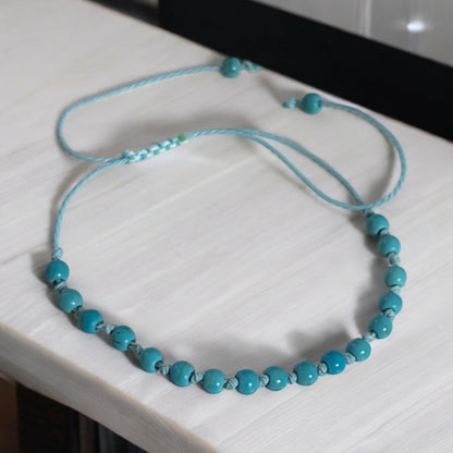 Pulsera de tobillo con forma de tortuga bohemia hecha a mano y anudada de 2 piezas