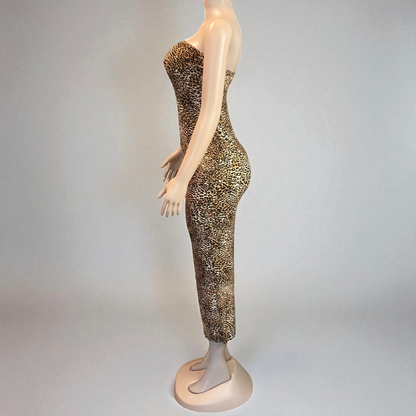 Leopard Print Strapless Midi Dress