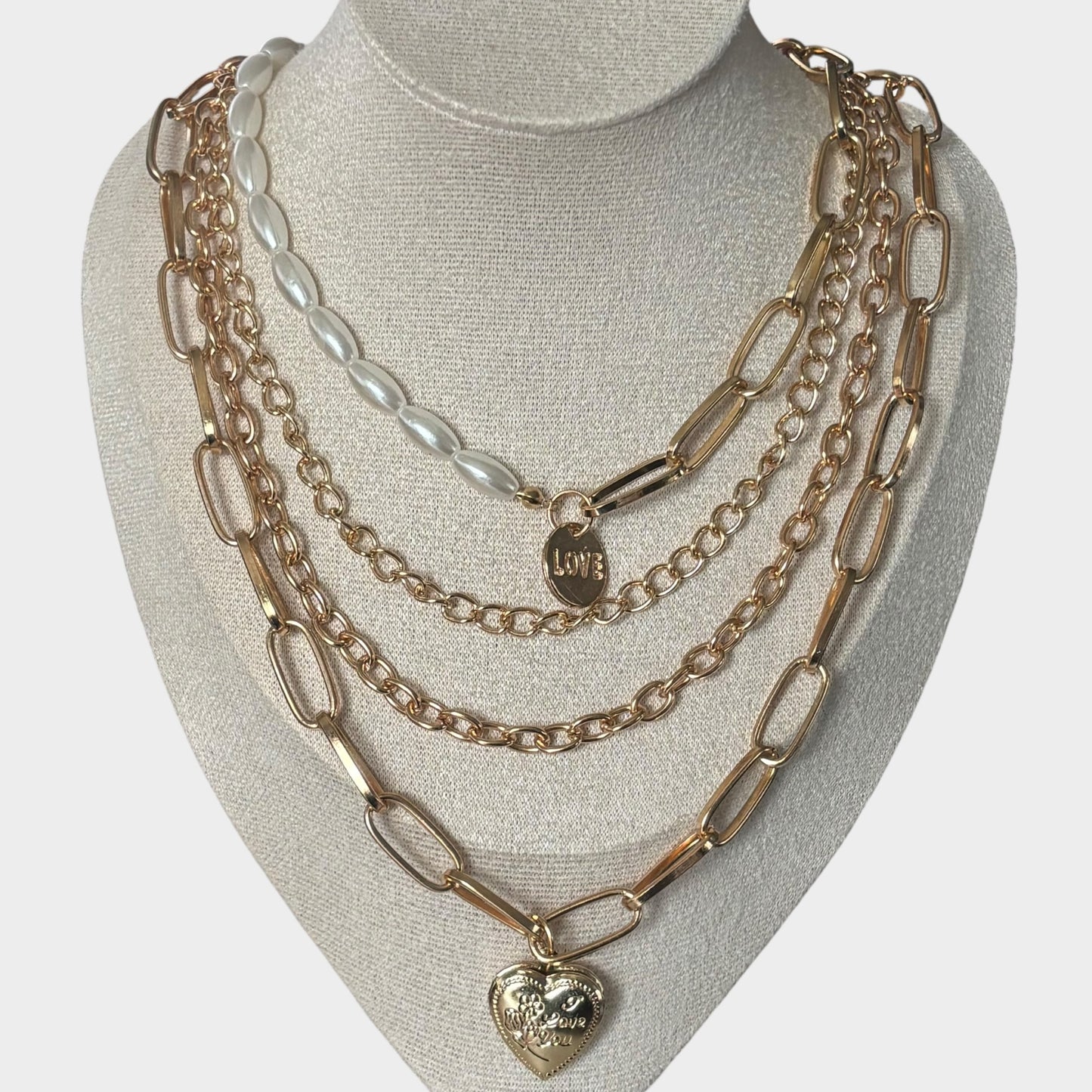 Gold Layered Pearl Heart Locket Necklace