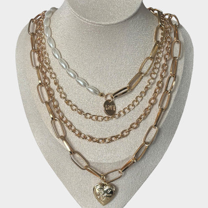Gold Layered Pearl Heart Locket Necklace