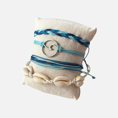 Conjunto de pulseras de cuerda de conchas multicapa estilo bohemio