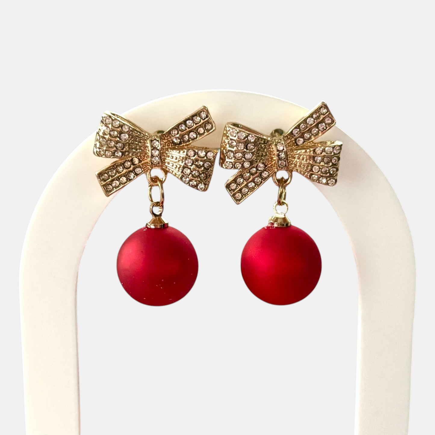 Red Ornament & Crystal Bow Earring