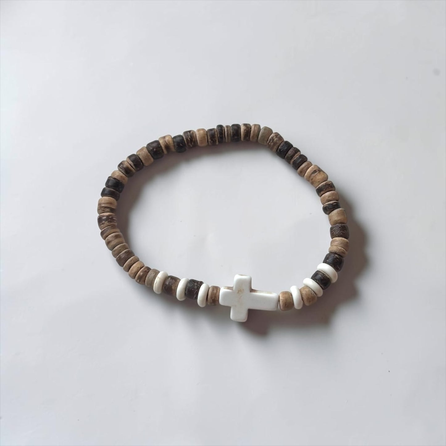 Men’s Natural Stone Cross Beaded Bracelet