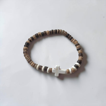 Men’s Natural Stone Cross Beaded Bracelet