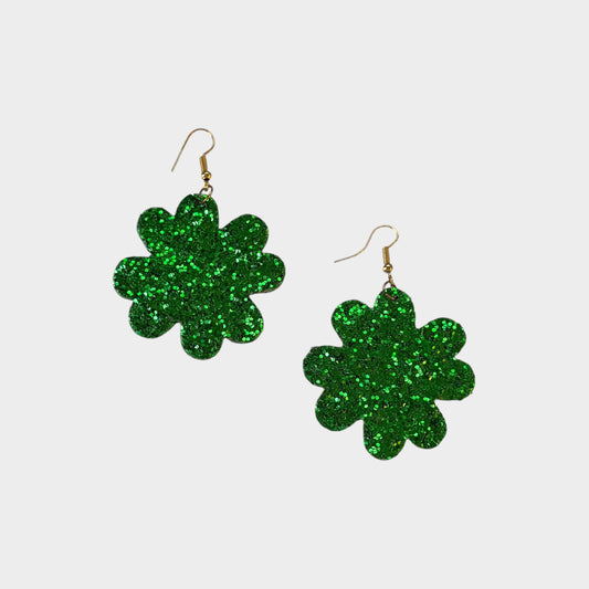Green Glitter Shamrock Statement Earrings