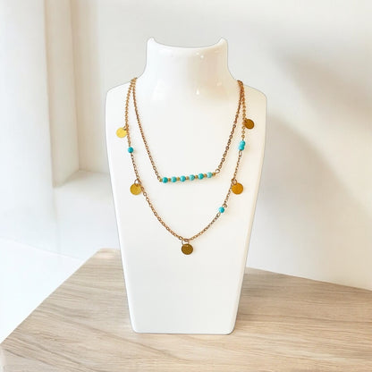 Collar vintage para mujer en color verde azulado y dorado