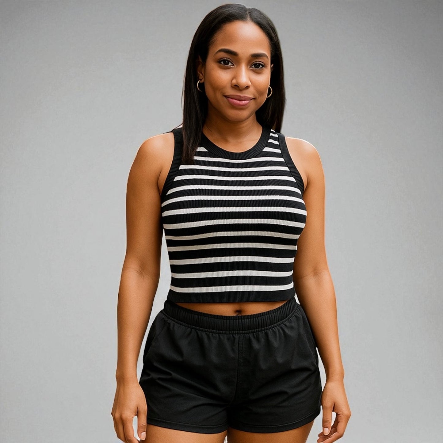 Striped Sleeveless Knitted Base Shirt
