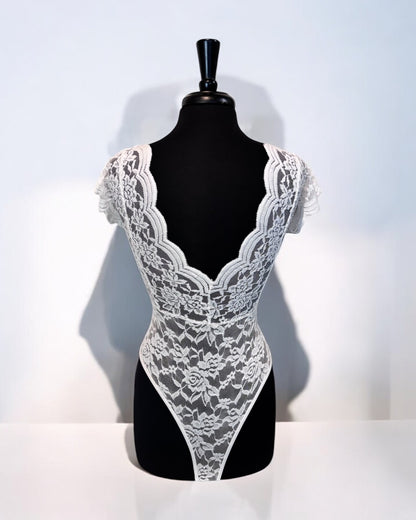 White Women Backless Lace Bodysuit