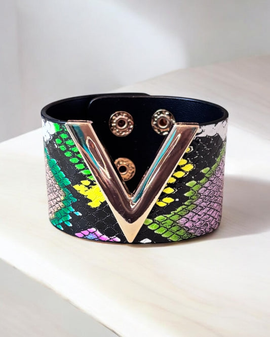 V Shape Wide Charm Cuff Wrap Bracelet