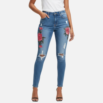 Rose Print Women Blue Jeans