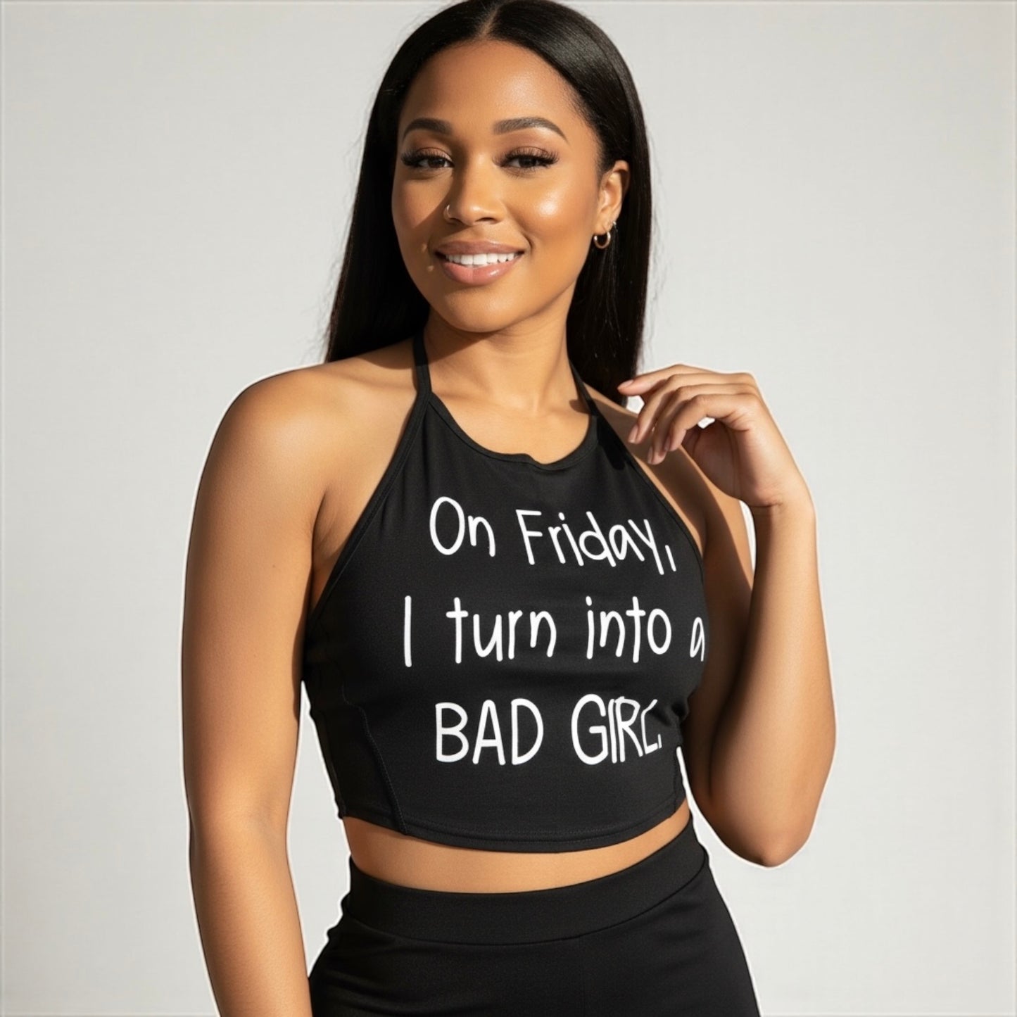 Bad Girl Black Sleeveless Crop Top