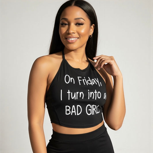 Bad Girl Black Sleeveless Crop Top