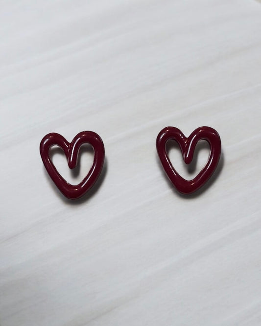Small Burgundy Heart Stud Earring