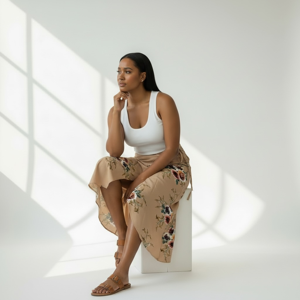 Falda con cintura atada y estampado floral