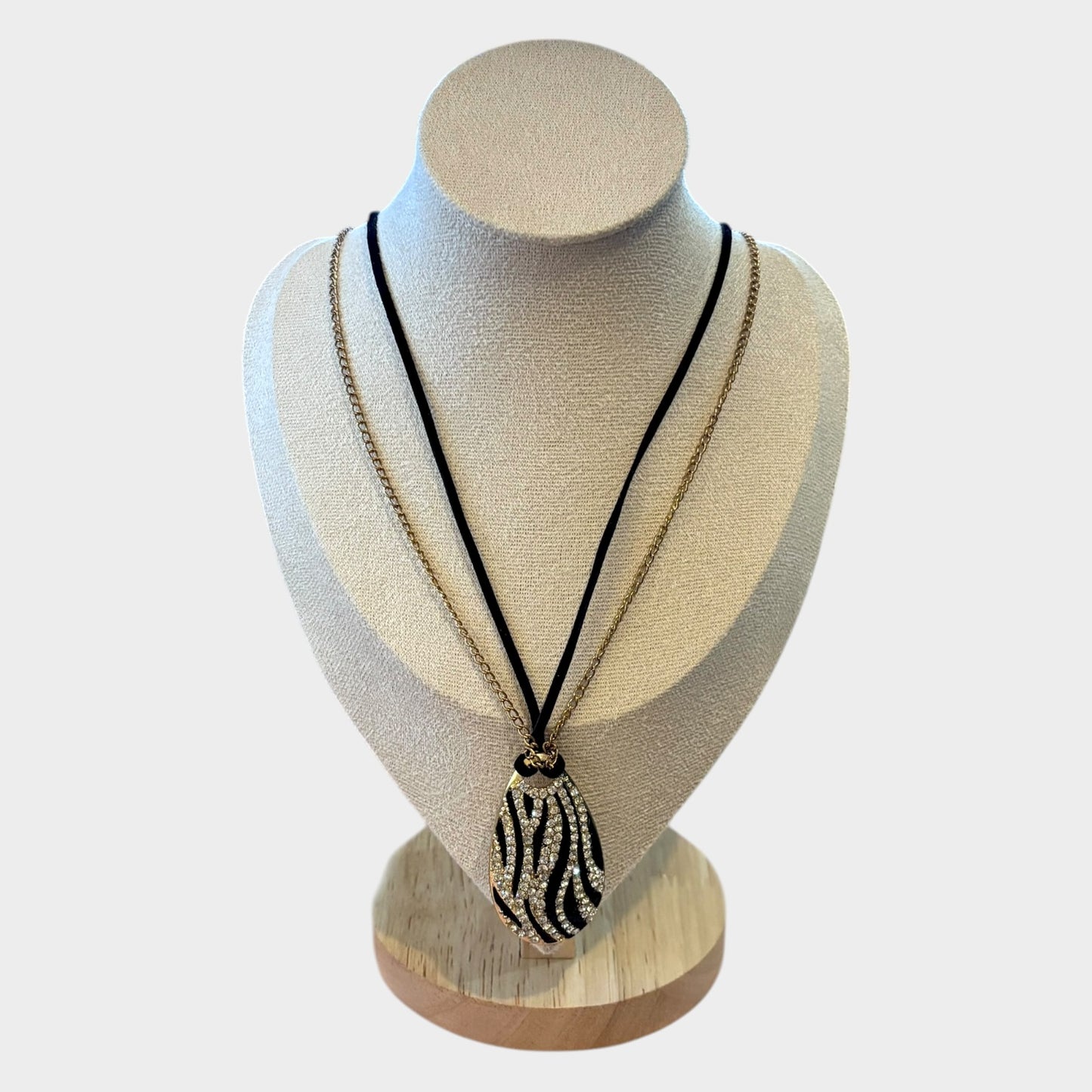Collar largo con estampado de cebra para mujer, color negro y dorado