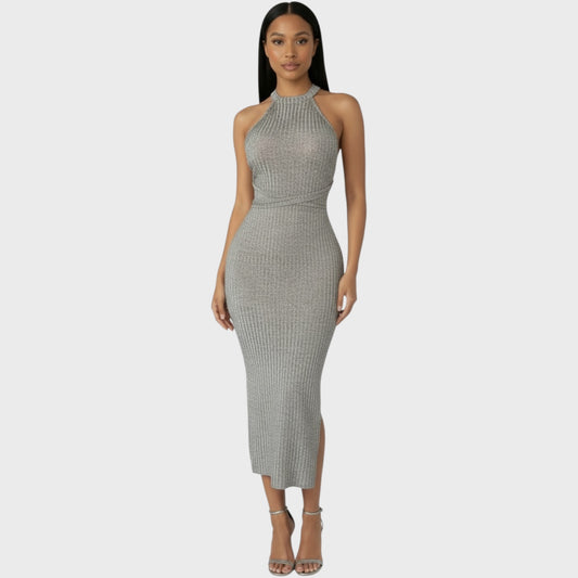 Vestido largo maxi de mujer color gris liso