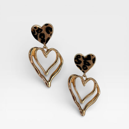 Leopard Print Heart Dandle Earring