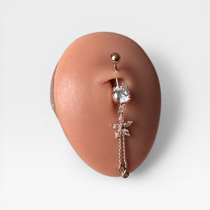 Rose Gold Crystal Flower Belly Ring