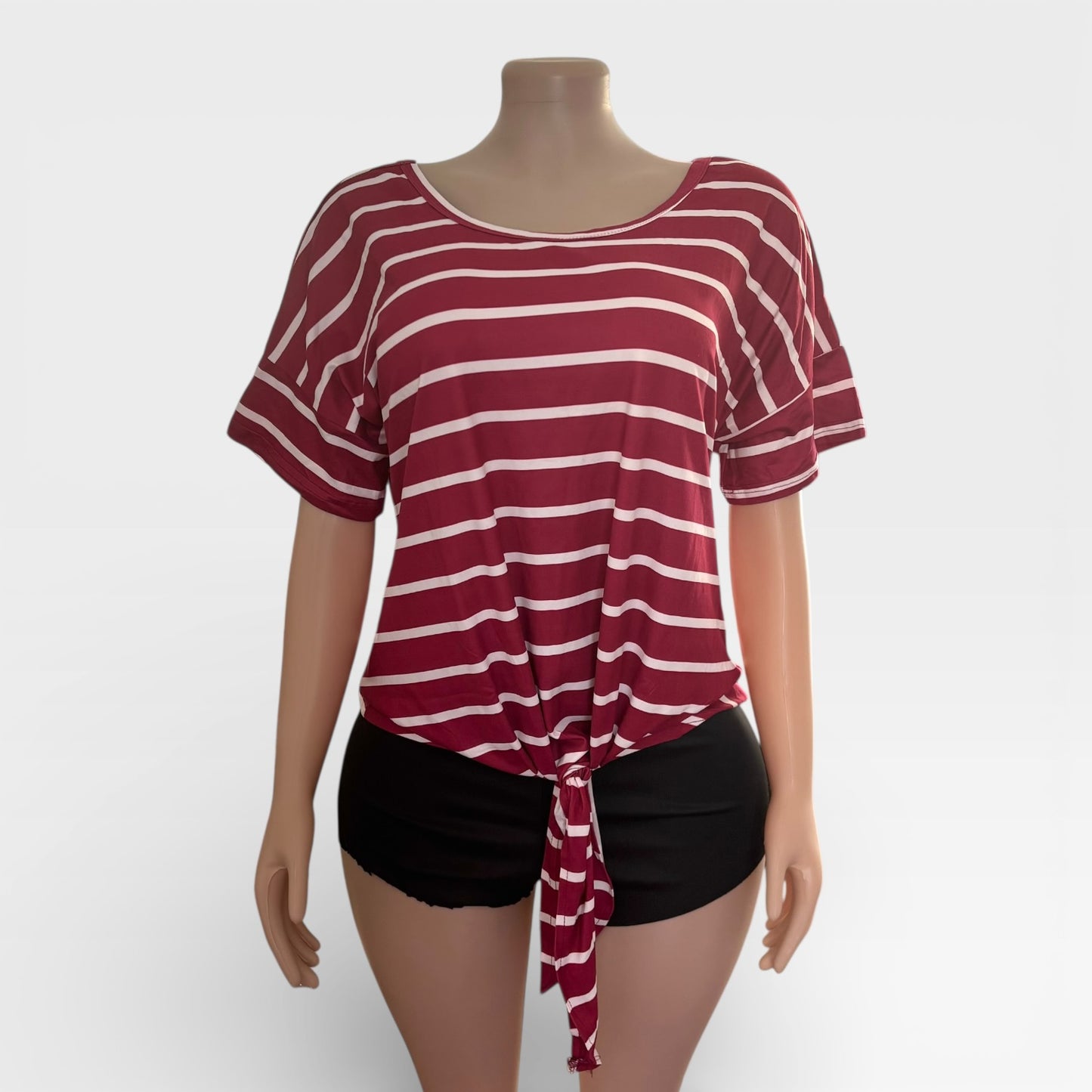 Top de mujer de manga corta con lazo a rayas